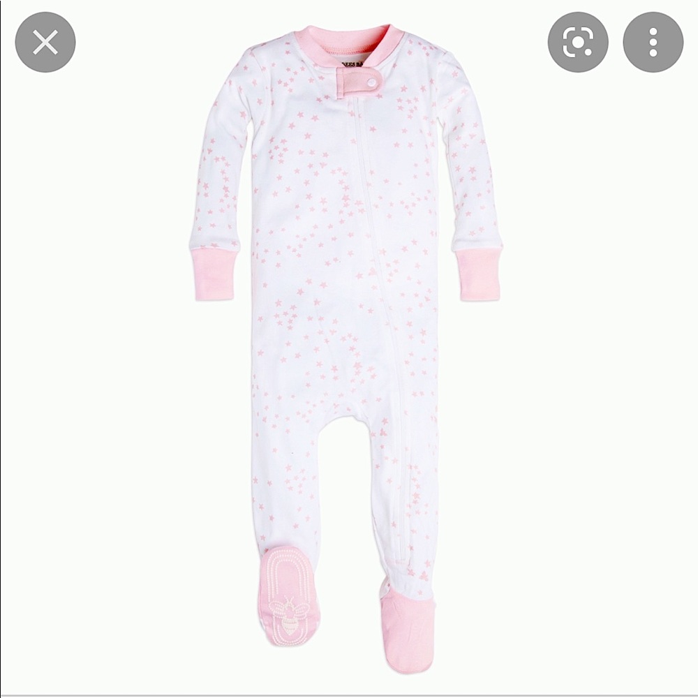 White jammies with pink stars by Burt Bees.